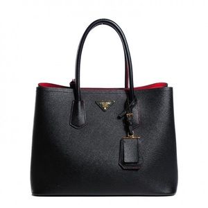 ❤️ Authentic Prada Saffiano double Leather Tote HandBag In Black/Red Medium